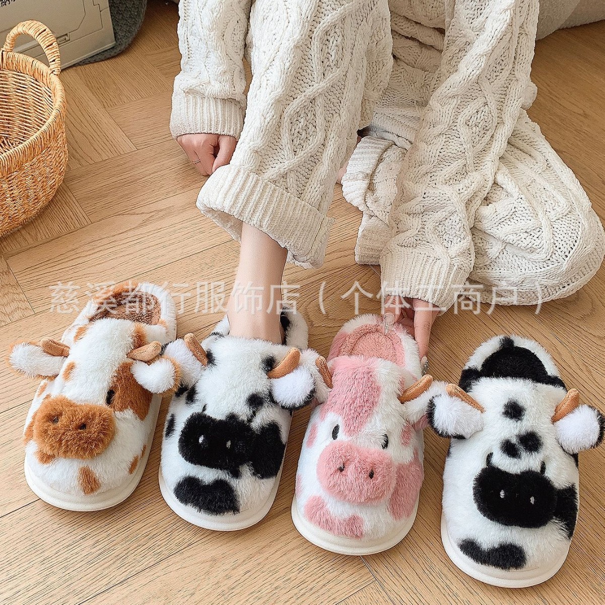 Transfronterizos manchas lana de vaca interior zapatillas de algodón para el hogar otoño y invierno calentamiento peluche grueso zapatillas casuales