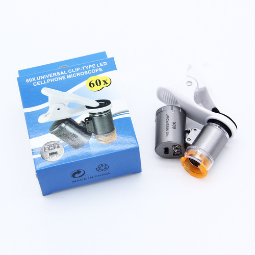 New 9882(RD)W 60x Magnification Microscope, Portable Mini High Magnification Warm and Cold Light Phone Clip Magnifier