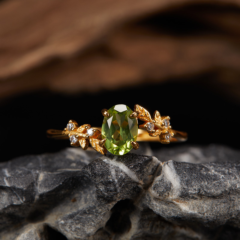 Leaf Pattern 925 Sterling Silver Gem Crystal Leaf Open Rings 925 Sterling Silver Rings