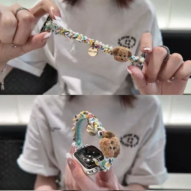 Suitable for Apple Watch Strap Iwatchs10 Xiaomi 10 Bracelet Headband Braided Plush Puppy Head Creative Wristband