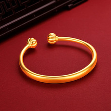 999足金包银手镯女实心亮面南瓜黄金小众轻奢纯金镯子送妈妈礼物