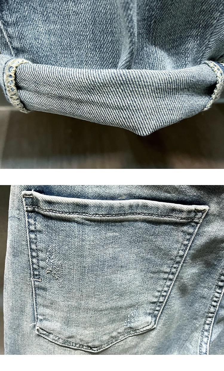 Men's Trendy Ripped Cropped Jeans Light Colored Summer Thin Distressed Tapered Harem Pants New_mkmklike.com