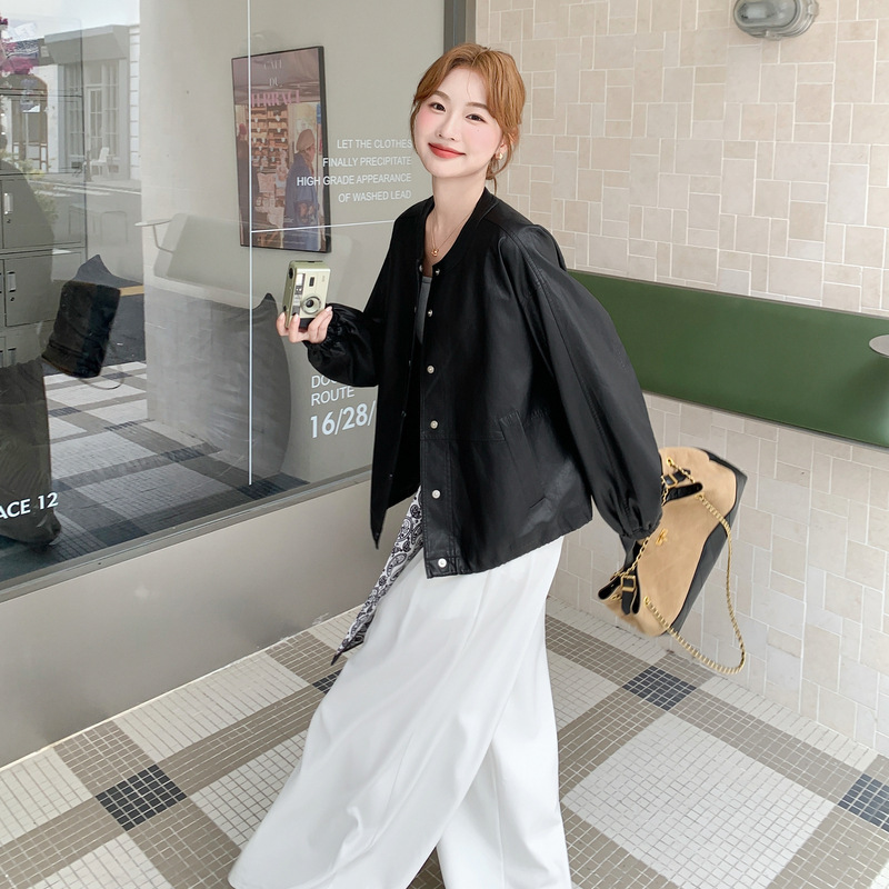 黑色高级感皮衣外套女2025秋季新款气质简约港风复古宽松机车夹克|undefined