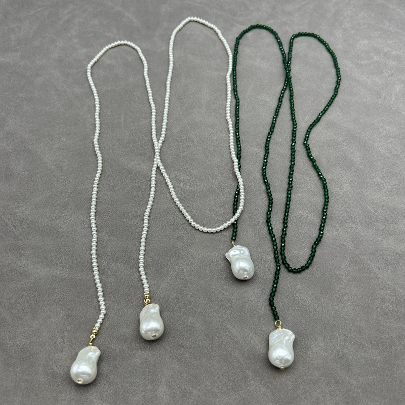25g Weight Imitation Pearl Pendant Material Necklace Classification Green Pointed Crystal Chain Material 1 Piece Quantity Holiday, Party Occasion Imitation Pearl, Green Pointed Crystal Material Geometric, Solid Color Pattern Women's Gender Elegant Style Beaded Craft Elegant Geometric Solid Color Imitation Pearl Green Spinel  Wholesale Necklace 2