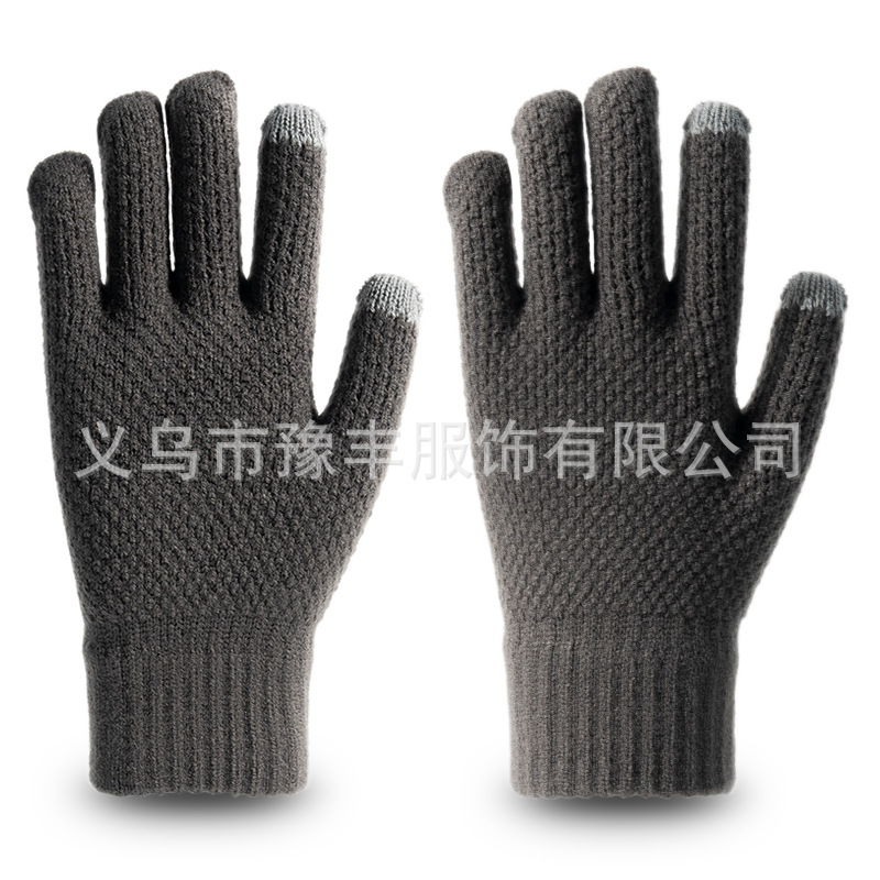 Venta al por mayor de punto guantes de lana de invierno cálido estilo coreano etiquetado engrosado guantes de pantalla táctil forrada de lana Nuevo más tamaño