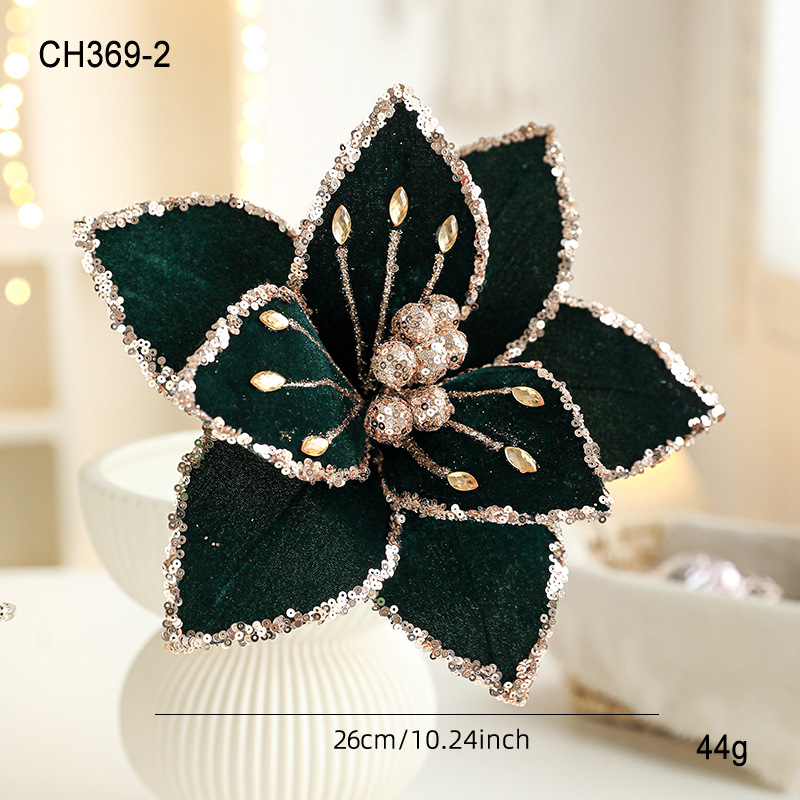Nuevo producto 26CM tela de alta calidad flores de Navidad polvo de oro flor de polvo de polvo flor de Navidad decoración de caña de corolla
