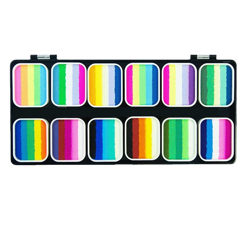 Juego de pintura facial para niños, plato de arco iris de 15 colores al por mayor, plato de pintura corporal, se puede instalar un puesto de color facial soluble en agua