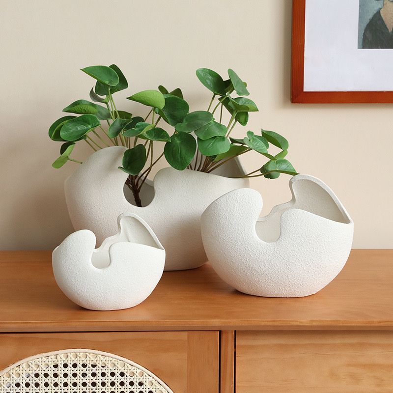 Florero de cerámica creativa moderna moda blanca cáscara huevo flor titular vegetariano quema decoración del hogar fábrica al por mayor