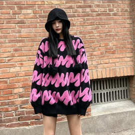 韩系软糯潮毛衣女冬季新款圆领长袖套头宽松慵懒辣妹加厚针织毛衣