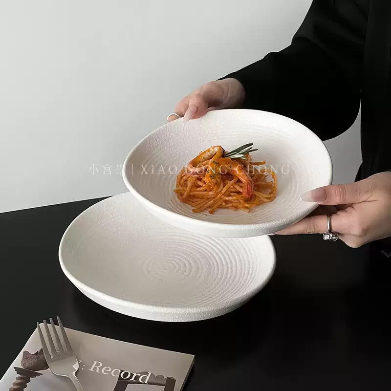 高级感纯色陶瓷盘家用盘子意面盘牛排盘特别好看西餐盘菜盘沙拉盘|undefined
