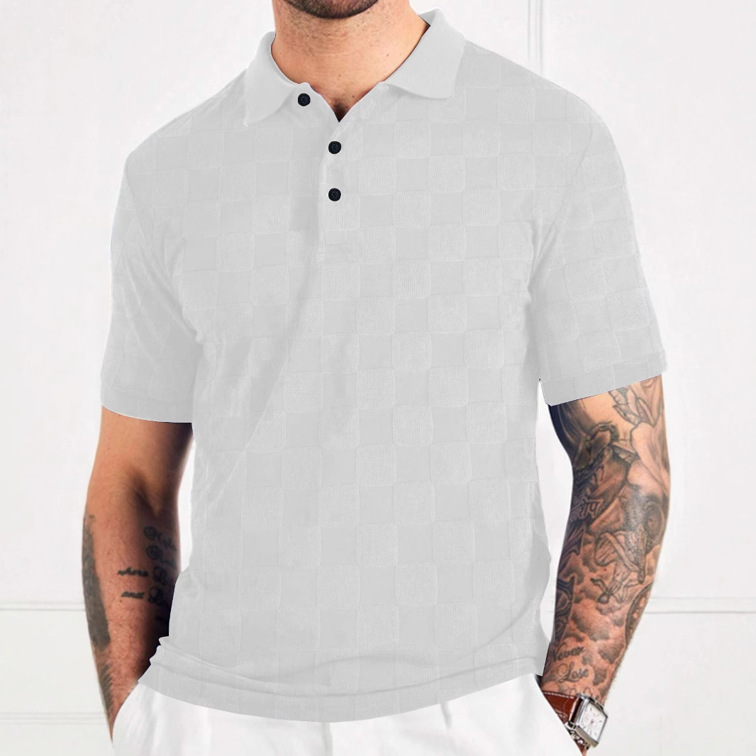 Cross-border nuevo hombre de verano camiseta de manga corta casual de moda polo camiseta de manga corta de hombre Jacquard camiseta cuadrada pequeña