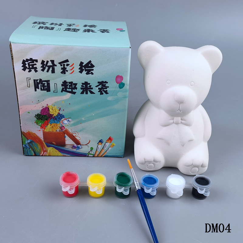 Bear DIY acrílico graffiti padre-hijo dibujo juguete pintado cerámica de fuego blanco color relleno de interés no yeso