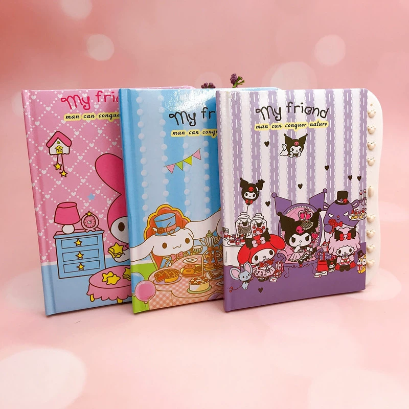 Картонный большой блокнот Kuromi Melody Little White Dog, кодовый блокнот с замком, 64K, студенческий дневник