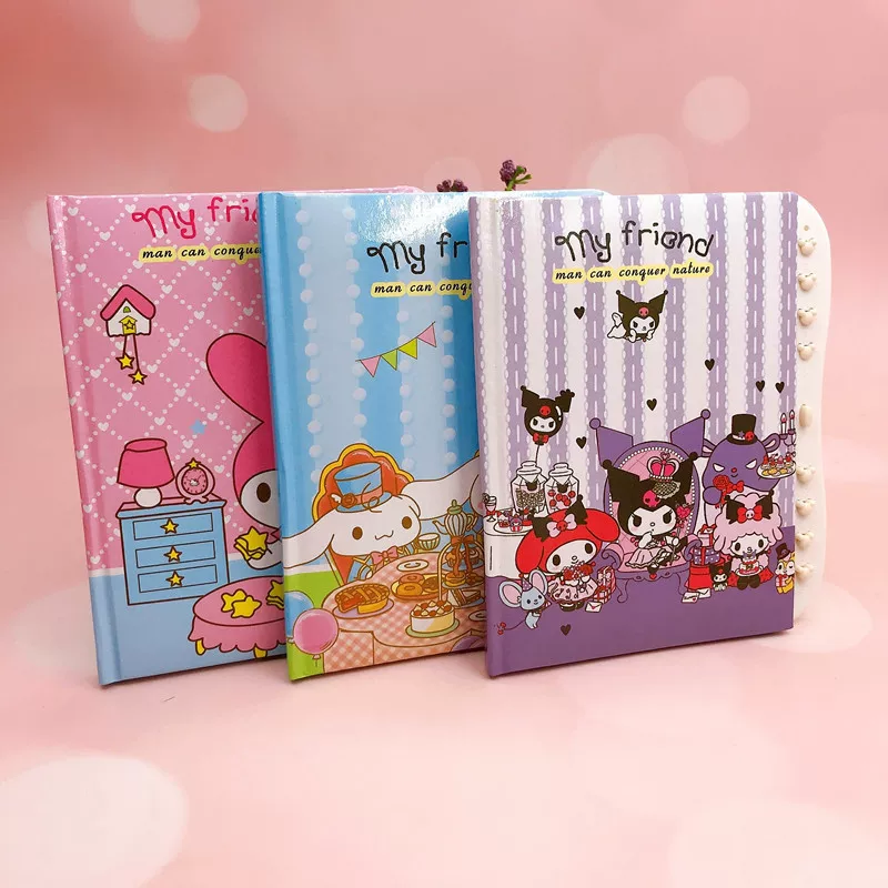 Картонный большой блокнот Kuromi Melody Little White Dog, кодовый блокнот с замком, 64K, студенческий дневник