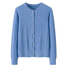 2025新款包扣麻花女开衫纯山羊绒圆领直筒女式简约时尚打底衫毛衣