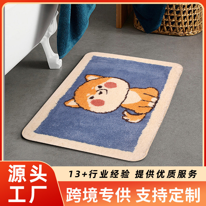 Cartoon Akita Inu Shiba Inu Bathroom Entrance Absorbent Non-Slip Floor Mat Home Velvet Bathroom Door Mat Wholesale