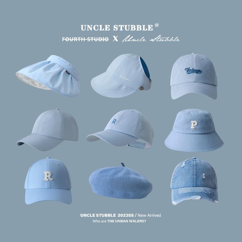 Baby blue soft top baseball cap women's sun protection and UV protection empty top hat fisherman hat blue denim duckbill cap beret men 