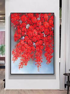 Three-Dimensional Red Flower Hand-Painted Oil Painting, High-End Living Room and Restaurant Decorative Painting, Abstract Modern Entrance Bedroom Hanging Painting