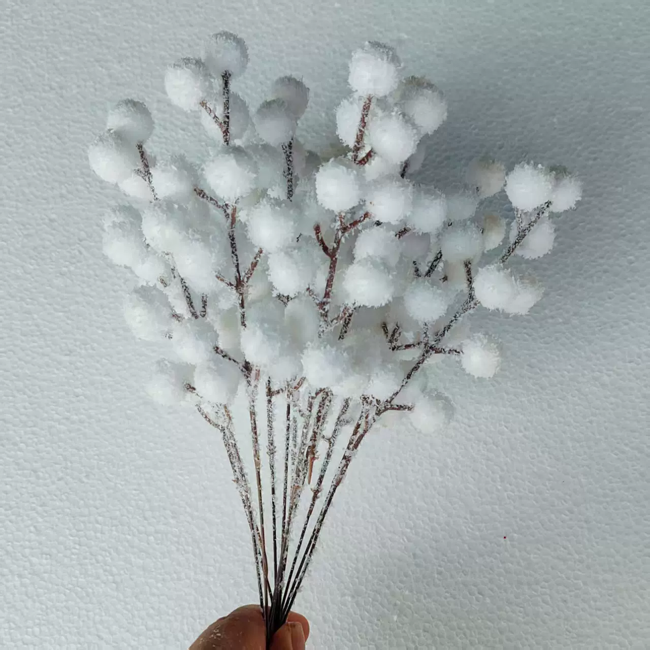 跨境圣诞装饰白色浆果12果带霜家居插花装饰雪花白果发财果花束