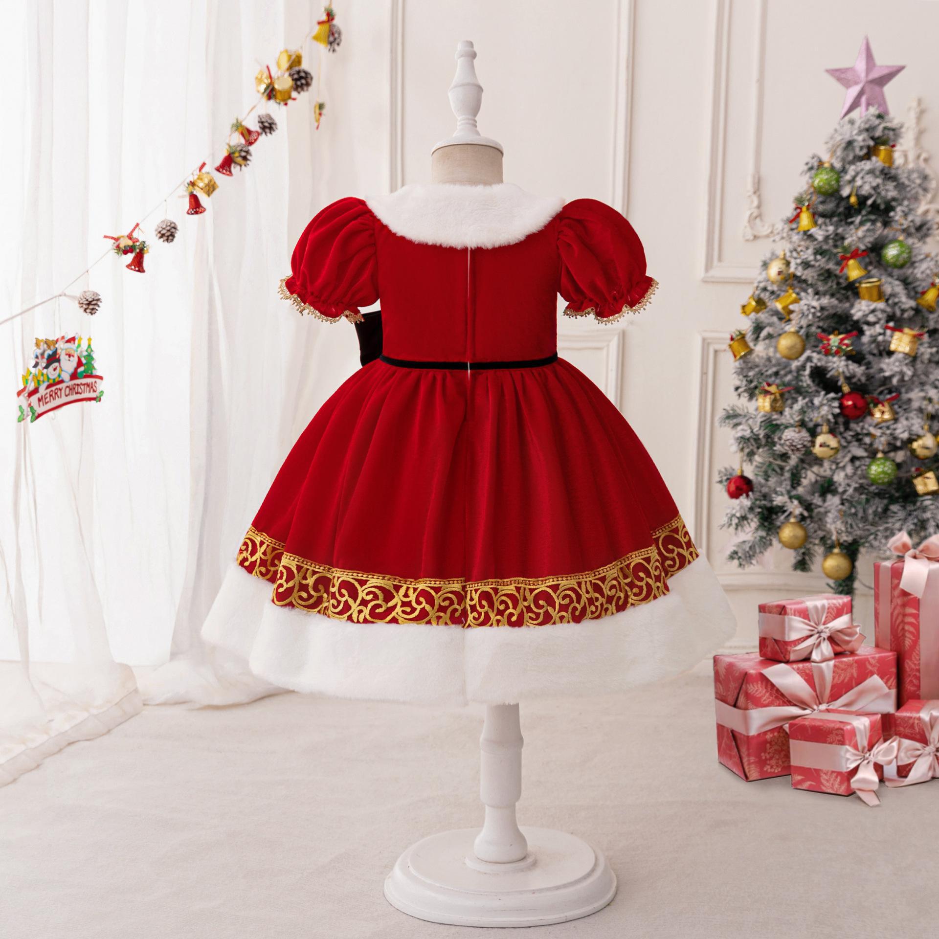 Navidad nuevo regalo de niñas encaje princesa cascada arco vestido infantil vestido de Navidad