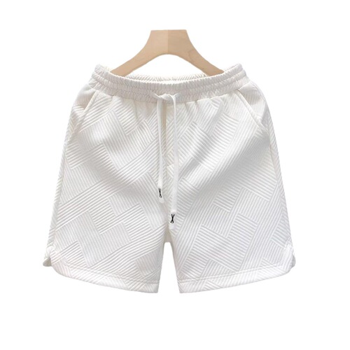 Design sense, diamond pattern, white shorts, men's fashion brand, handsome quarter pants, men's summer home wear half pants
