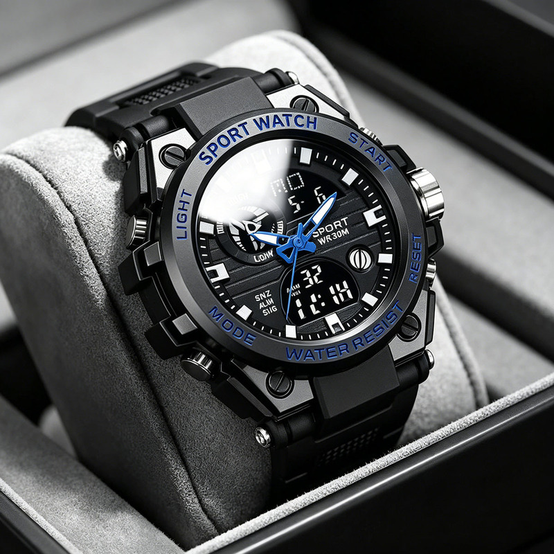 Electronic watch for men, suitable for teenagers, middle school and high school students, sports, waterproof, outdoor sports, with a bold large dial