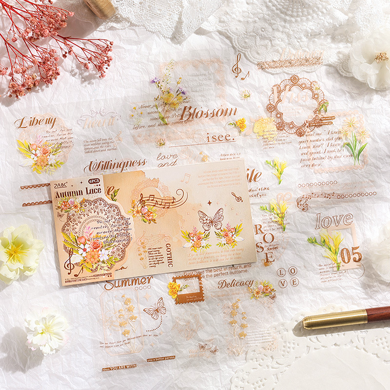 Seda Fanghua Vocabulario en inglés Pete de encaje Decoración impermeable transparente Collage DIY Etiqueta engomada de material de cuenta manual Transfronterizo