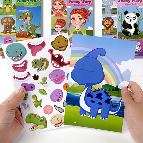 Cross-border fun diy children's stickers focus animal dinosaur elephant panda face changing princess dress up sticker book