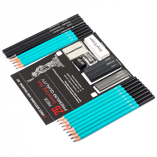26-piece sketch set, professional drawing pencil set, art stationery, sketch pencil set