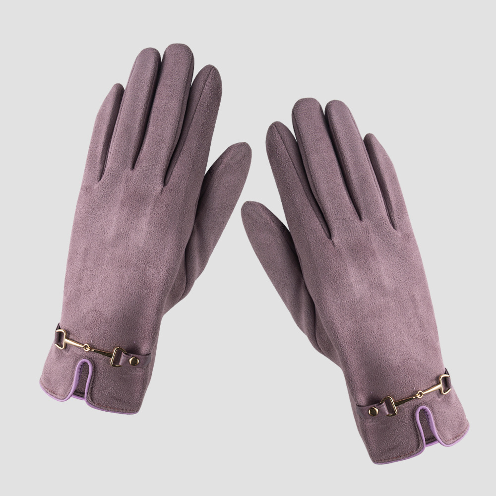 Plus Velvet Chain Gloves Female Autumn And Winter Warmth Riding Driving Solid Color Five-finger Gloves display picture 10