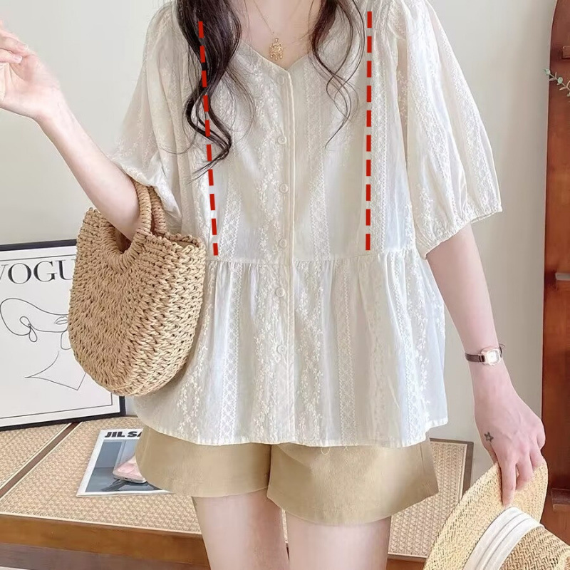 Nursing Tops for Going Out, Stylish Embroidered Doll Collar Shirts, Nursing Tops, Summer Sweet V-Neck Nursing Clothes