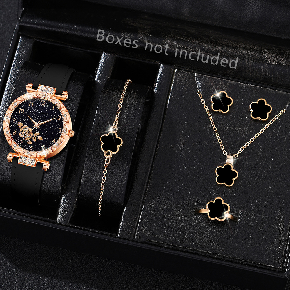 Black matte strap + flower dial + star accessory bracelet