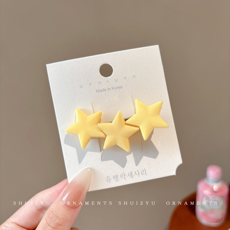 Horquilla de estrella amarilla dulce y linda, clip de flequillo en la frente femenina, cabello roto en el costado, clip de pico de pato, tocado