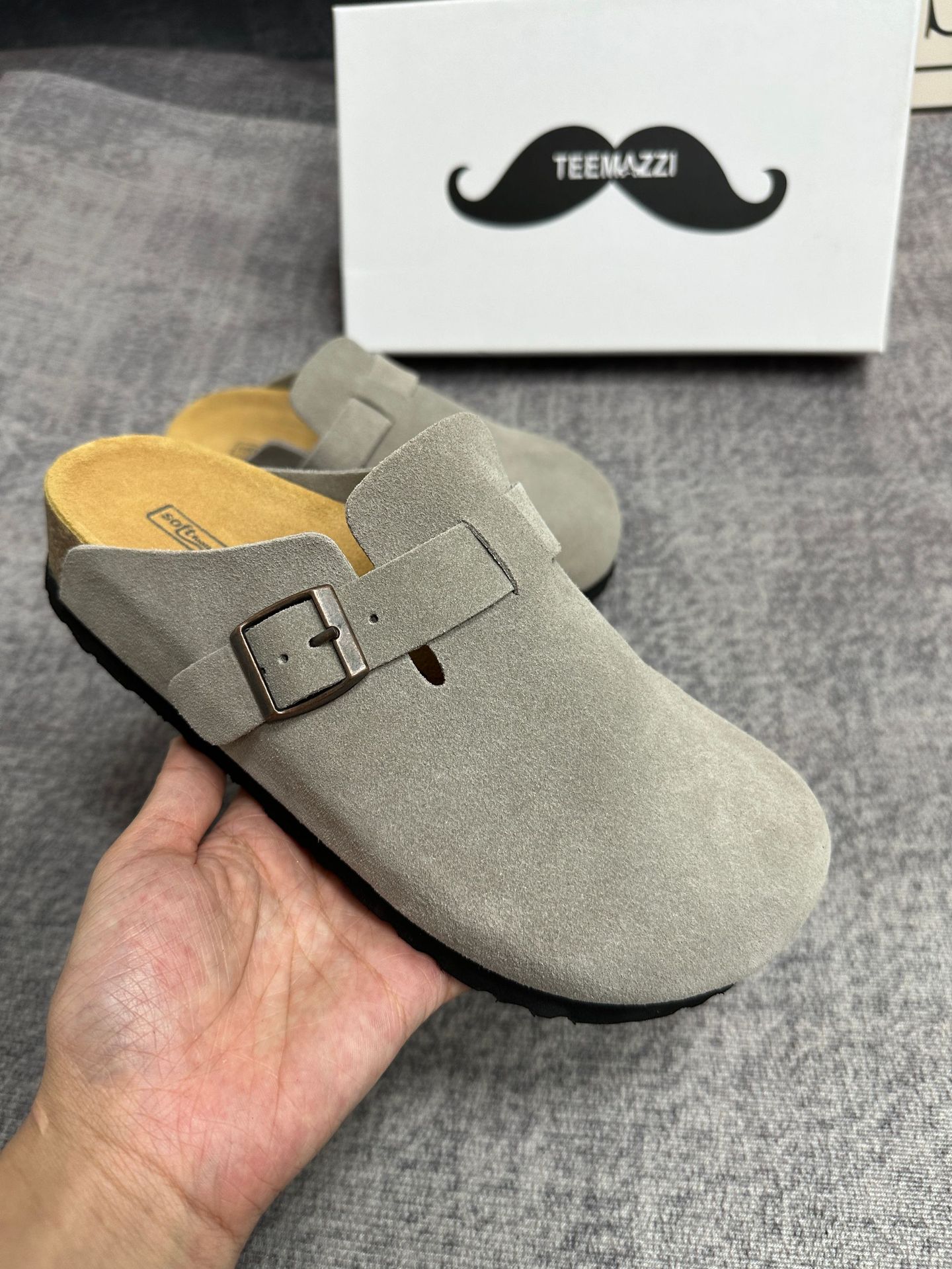 TEEMAZZI ganado de vello con zapatillas de cuero perezosas, zapatillas de moda versátiles con base de corcho Bocken image 9