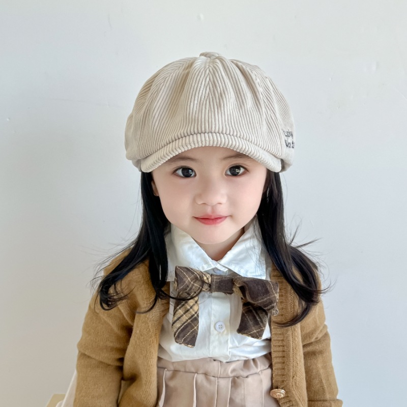 Sombreros de niñas de otoño y invierno boina de niños primavera y otoño mujeres tesoro sombrero hacia adelante 2024 nuevo estilo de moda extranjera de la tendencia de chicas