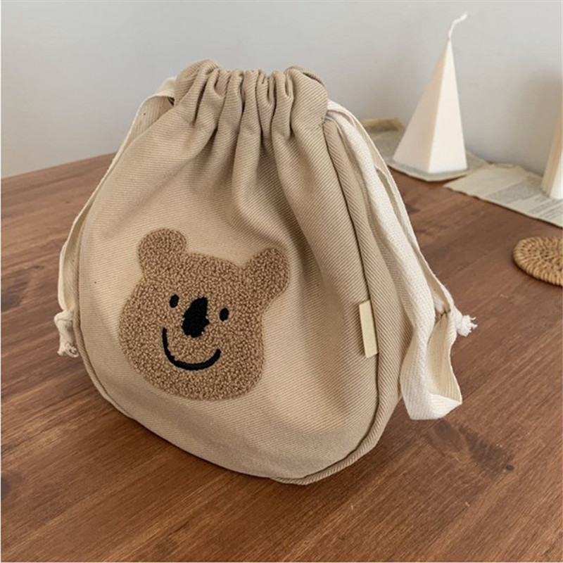 韩国INS风 小熊抽绳笑脸包包儿童手拎包水桶包亲子包化妆包