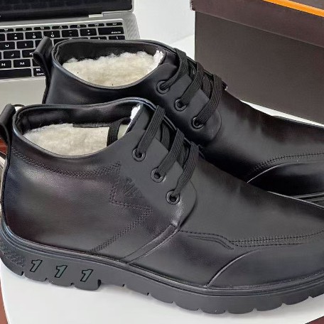 男鞋2025冬季新款皮面防水爸爸商务棉皮鞋加厚保暖高帮棉鞋