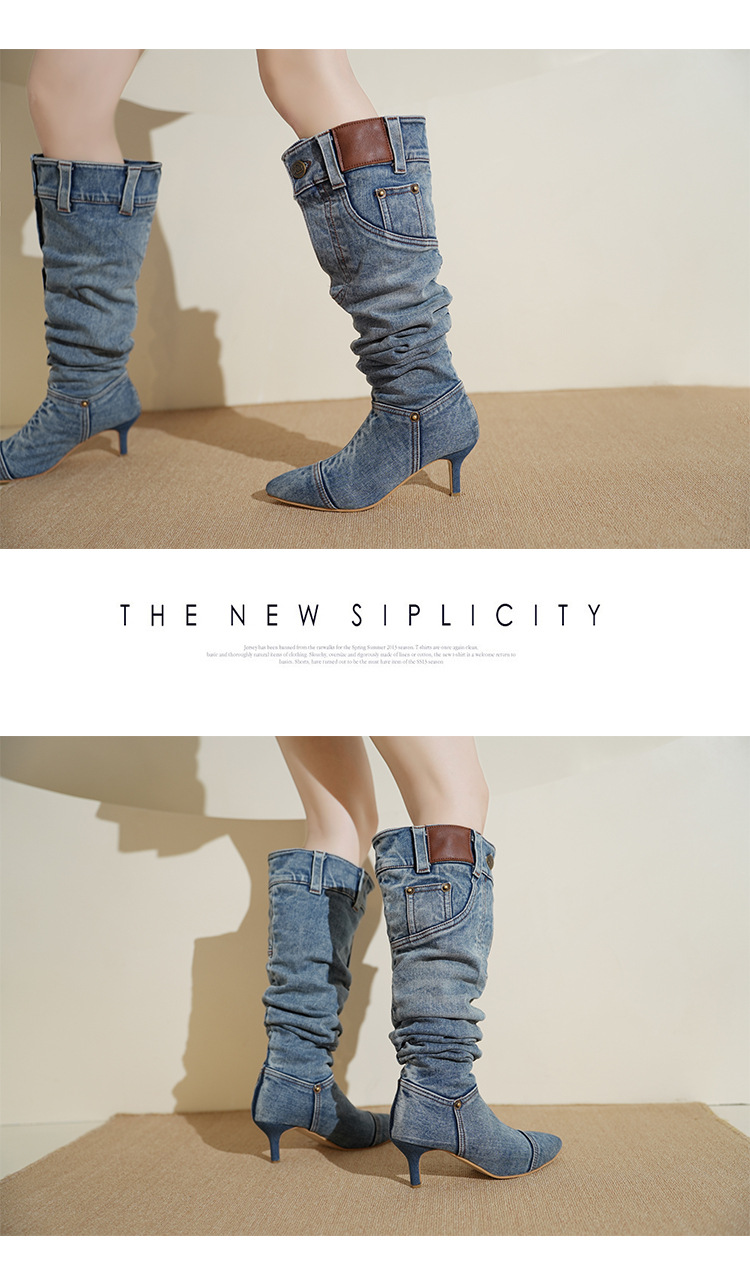 Women's Shoes wasteland style boots for women retro hot girl cowboy boots stiletto pointed toe pile boots wide tube long boots_voghion.com