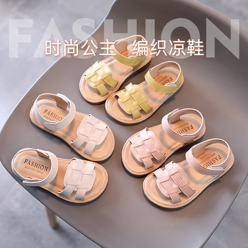 女童凉鞋2021夏季新款儿童洋气公主鞋编织女孩露趾鞋子软底沙滩鞋|ru