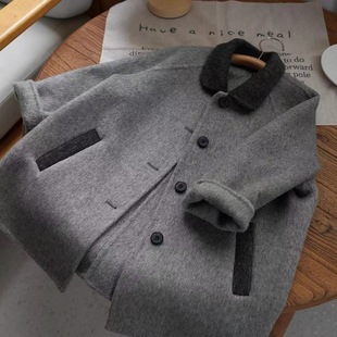 South Korea children's clothing 2024 autumn and winter new gray coat western style boys and girls children's wool coat long fashion