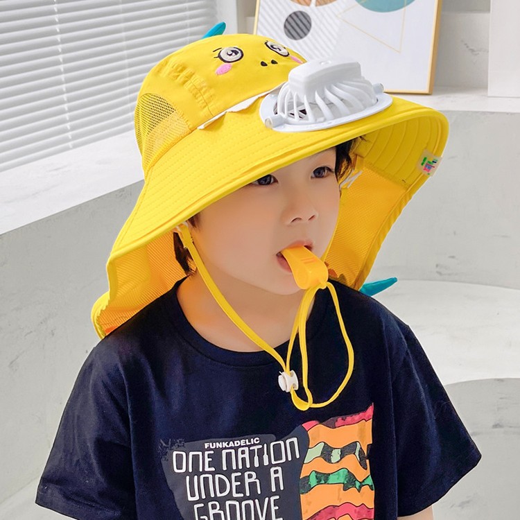Sombrero para el sol de pato amarillo para niños Sombrero de ventilador recargable USB Sombrero de protección al aire libre Sombrero de ala grande para exteriores Sombrero de chal image 4