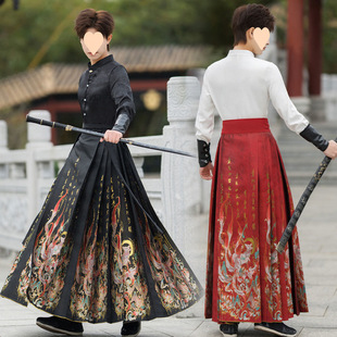 Daily Commuting New Chinese-style Nine-tailed Fox Heavy Industry Weaving Gold Horse-faced Skirt Men's Street-blowing Dance Antique Handsome Set