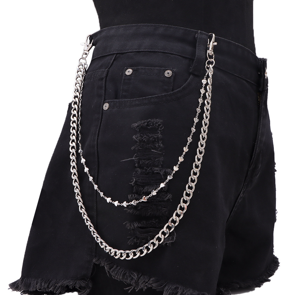 High-End Men's Fashion Handmade Cross Heart Double Layer Pants Chain Versatile Accessory_voghion.com