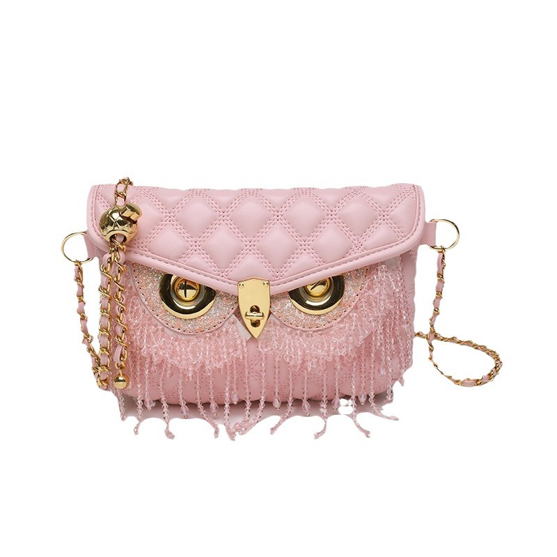 Syksyn ja talven uusi tekstuuri, raskaan teollisuuden muotoilu, trendikäs monikäyttöinen ketjulla varustettu tupsupöllö, naisten yksiolkainen olkalaukku_voghion.com