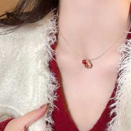 安可拉红石榴花项链女款秋冬复古小众设计毛衣链高级感精致卫衣链
