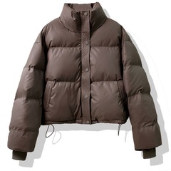 免洗棉服女短款2025新款冬季加厚立领面包服小个子肯豆外套黑色