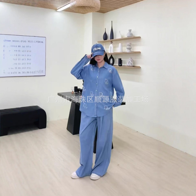 Women's Long-Sleeved Jacket and Jeans Set, Plus-Size Women's Clothing, Popular Outerwear for Commuting, Long Style, Ins-Style, Elegant Summer and Autumn Trousers