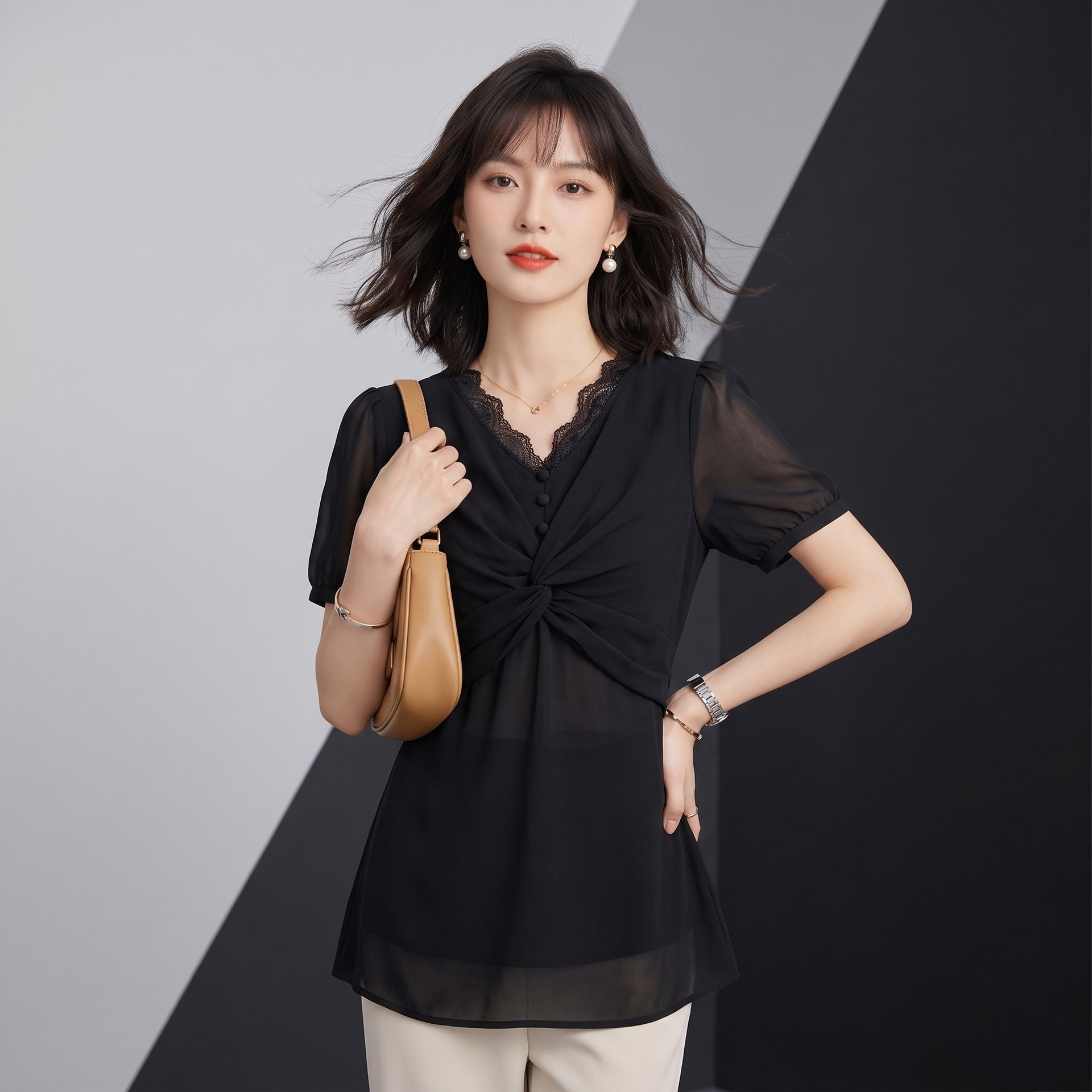 Plus Size Women's Short-Sleeve Top, 2026 Summer New Style, High-End Luxury Design