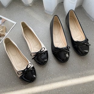 Spring New Korean Style Fashionable Round Toe Flat Fashion Casual plus size Women's Shallow Mouth Casual Bow Women's Single-layer Shoes