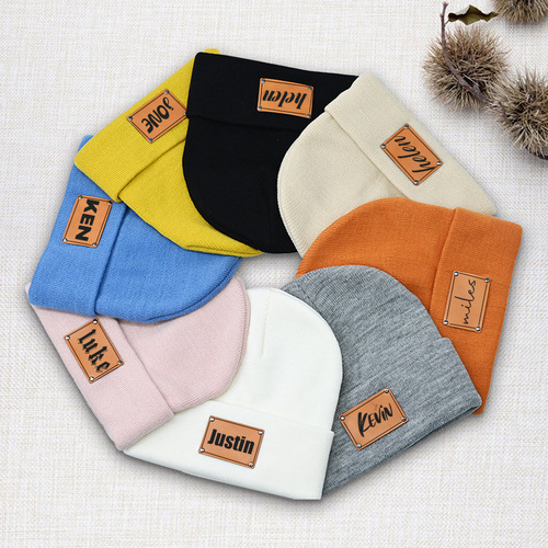 Children, Adults, Babies Knitted Beanie Acrylic Yarn Hat Blank Skin Label Can Engrave Custom Name Brimless Cap